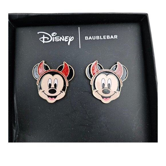Disney X Baublebar NIB Mickey Mouse Devil Enamel Gold Tone Red Stud Earrings - Picture 6 of 8
